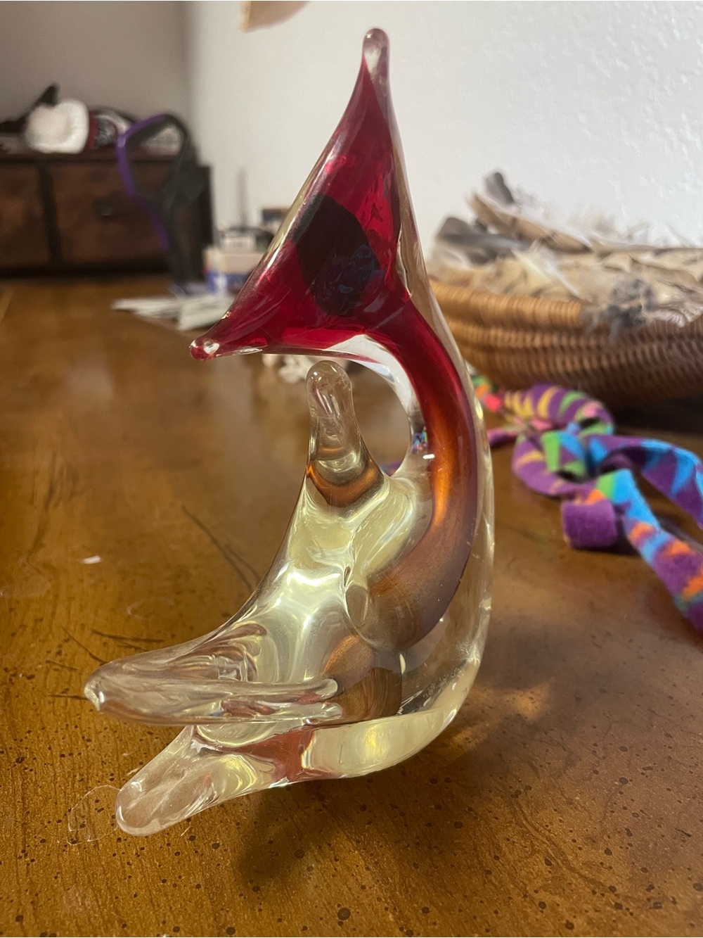 Vintage Murano Venetian Art Glass Sculpture Red Amber Sommerso Hand Blown Italy